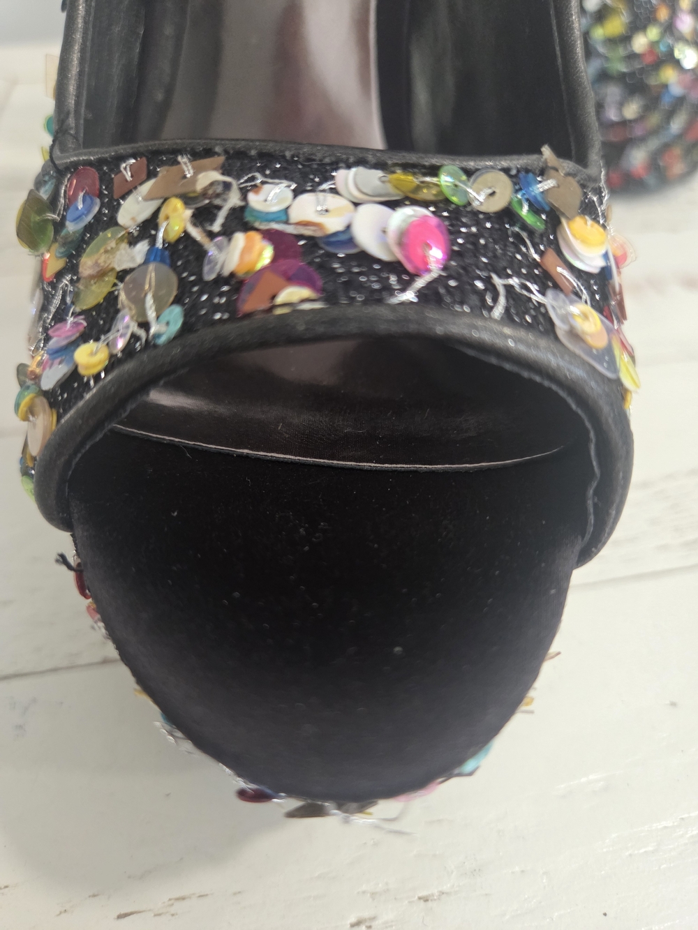 Carlos Santana black multi-colored sequin peep-toe platform heels - Picture 8 of 13
